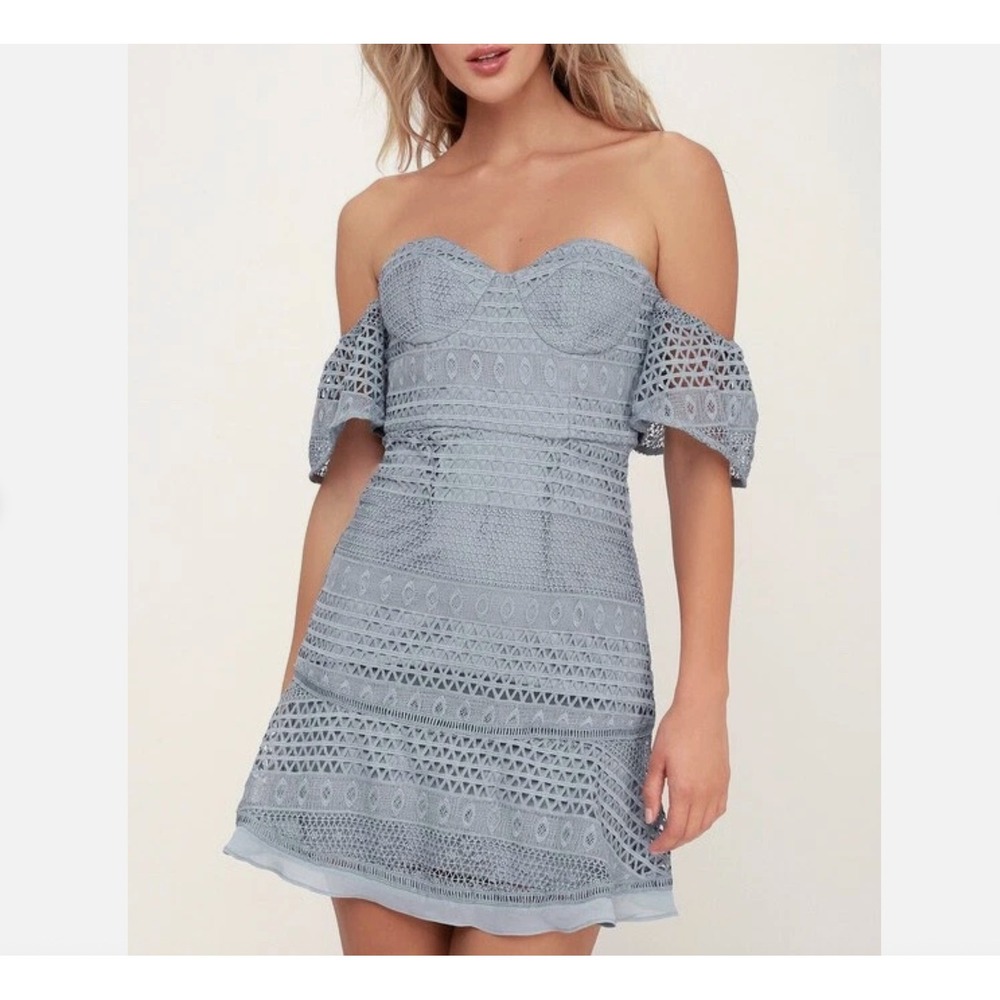 Bardot Womens Blue Lace Off Shoulder Cocktail Mini Dress 6 S